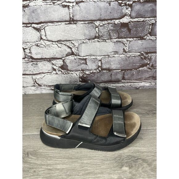 Naot Black Leather Gray Textile Wedge Ankle Strap Sandals Women Sz 38EU/7.5M US - Picture 12 of 16